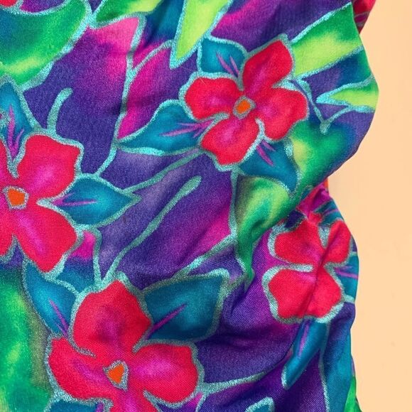 𝅺vintage 80’s Metallic Shimmer Floral One Piece XL - Picture 6 of 7